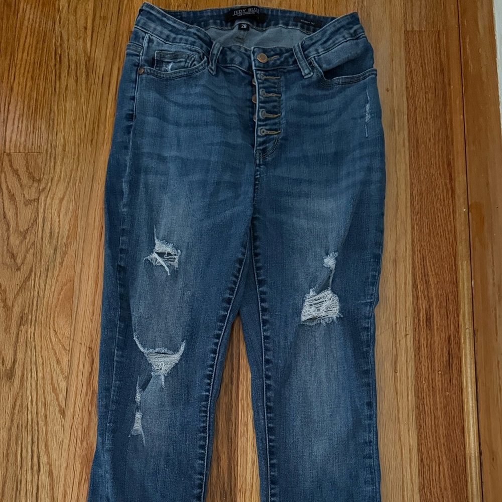 Judy Blue Skinny Blue Jeans with Distressed Details